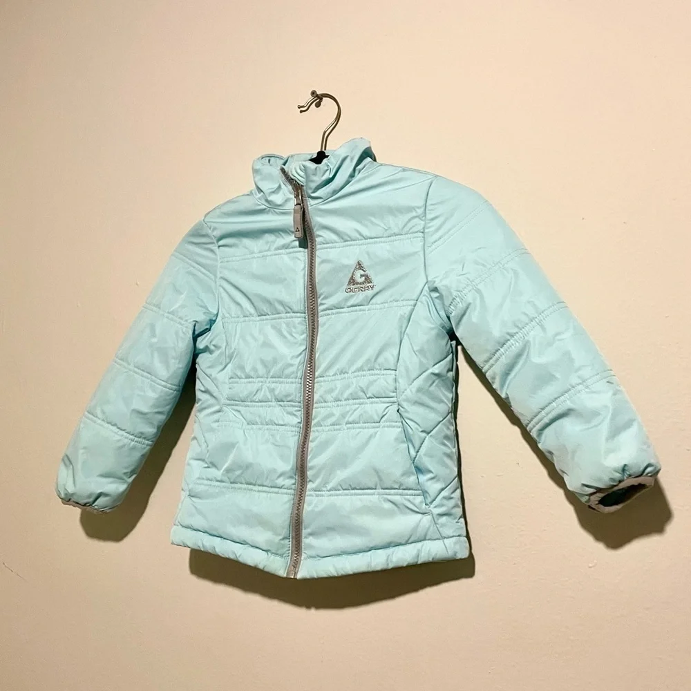 Gerry Girls 5/6 Insulated Snow Puffer Winter Jacket Light Aqua‎ Blue Zip Up